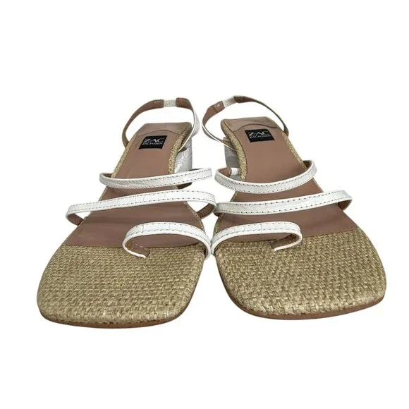 Zac Posen Sammy Leather & woven material women's strappy heeled sandals sz 6.5 - Picture 4 of 9